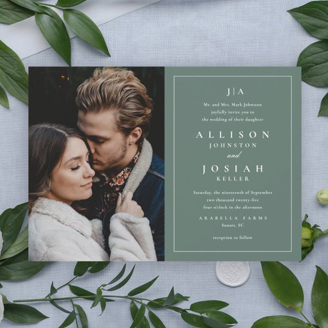 Classic monogram photo wedding invitation (Creator Uploaded)