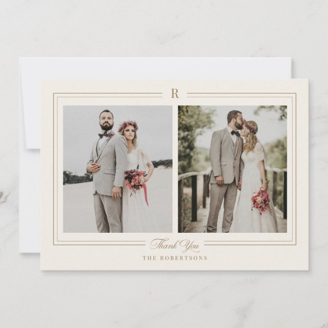 Classic Monogram Photo Wedding Thank You Card (Front)