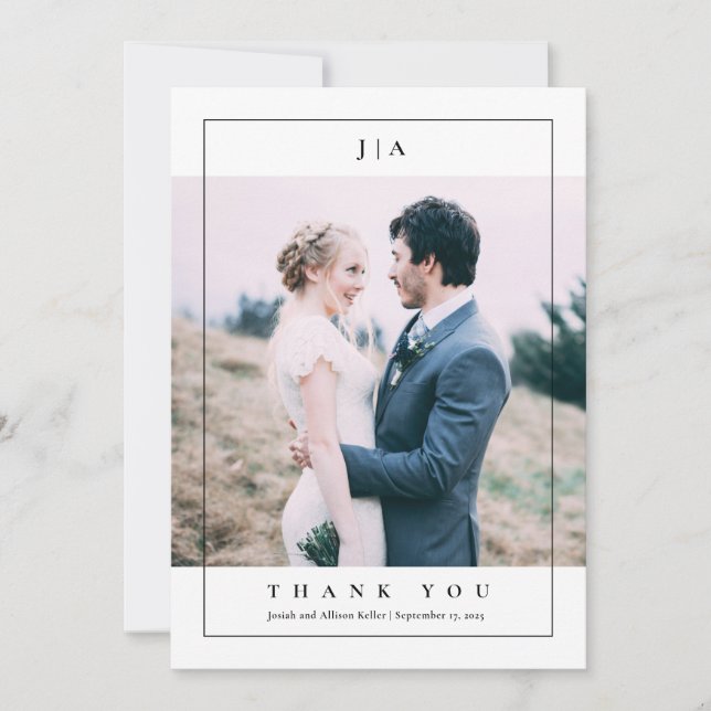 Classic Monogram Photo Wedding Thank You Card (Front)