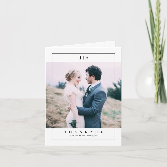 Classic Monogram Photo Wedding Thank You Card (Front)