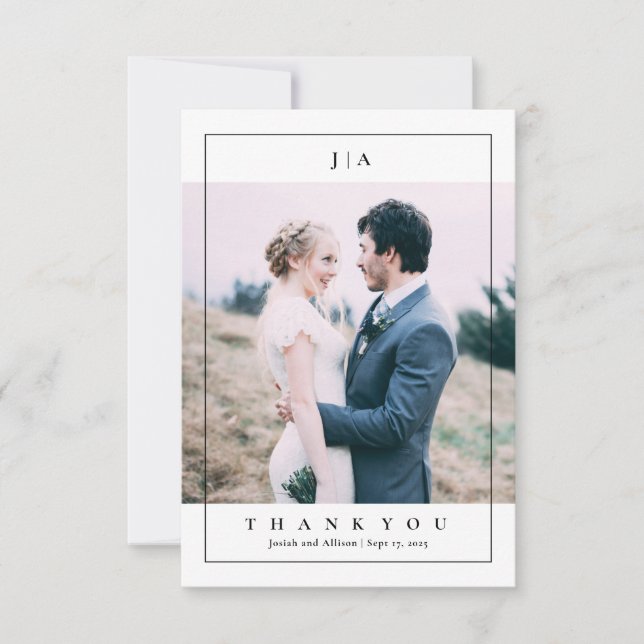 Classic Monogram Photo Wedding Thank You Card (Front)
