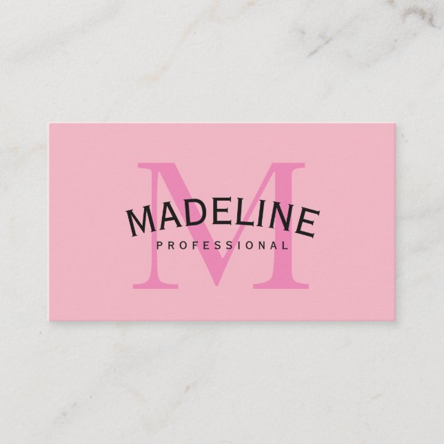 Classic Monogram Pink with Arc Text Business Card (Front)
