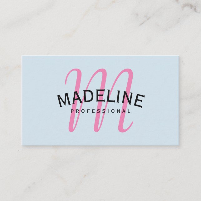 Classic Monogram Pink with Arc Text Business Card (Front)