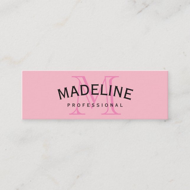 Classic Monogram Pink with Arc Text Mini Business Card (Front)
