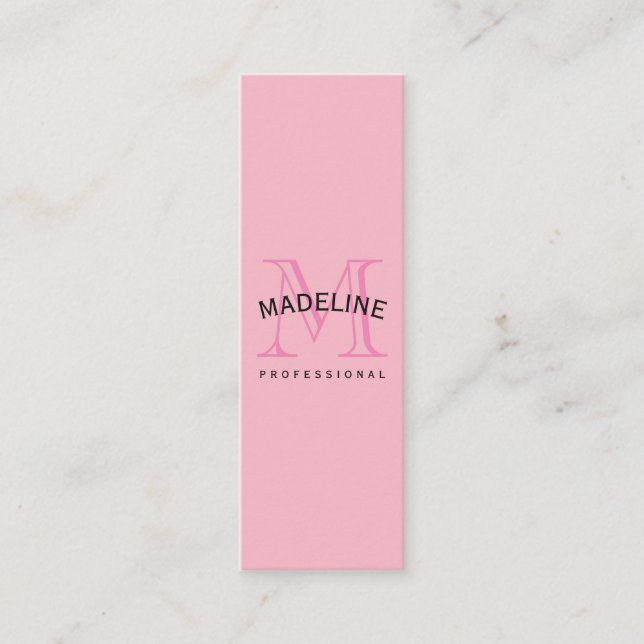Classic Monogram Pink with Arc Text Mini Business Card (Front)