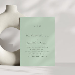 Classic Monogram Pistachio Mint Script Wedding Invitation