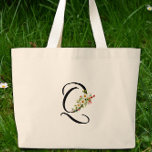 Classic monogram Q red white flower mother gift  Large Tote Bag<br><div class="desc">Need a Mother's Day gift idea? Let me tell you about this Classic Monogram Tote Bag – it's seriously cute! Imagine your Mom's reaction when she opens it! It has the loveliest red and white watercolor flowers all over it – so girly and sweet! And guess what? You can get...</div>