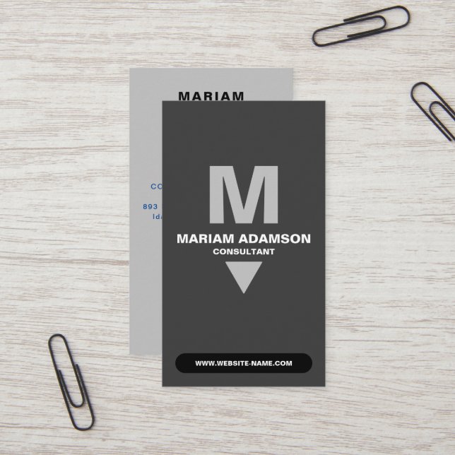 Classic (Monogram QR) Silver & Matte Black Business Card (Front/Back In Situ)