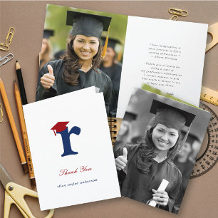 Classic Monogram R Graduation Cap Photo Modern Thank You Card