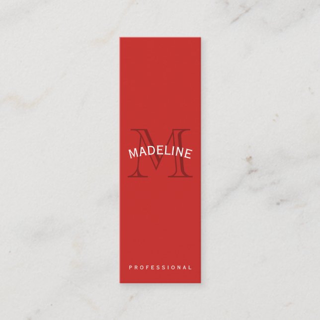 Classic Monogram Red with Arc Text Mini Business Card (Front)