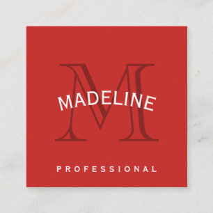 Classic Monogram Red with Arc Text Square Business Card