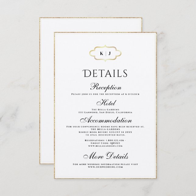 CLASSIC MONOGRAM & ROMANTIC CALLIGRAPHY WEDDING  ENCLOSURE CARD (Front/Back)
