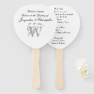 Classic Monogram Romantic White Wedding Program Hand Fan