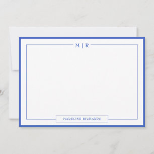 Classic Monogram Royal Blue Border Stationery Note Card