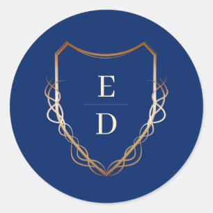 Classic Monogram Royal Blue Golden   Classic Round Sticker