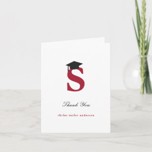 Classic Monogram S Graduation Cap Photo Modern Thank You Card