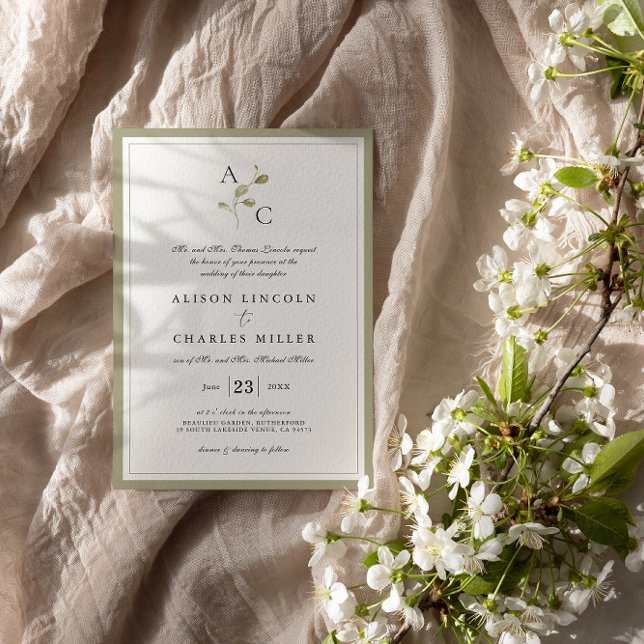 Classic Monogram Sage Green Wedding  Invitation (Creator Uploaded)