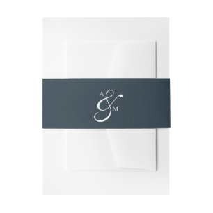 Classic Monogram Script Ampersand Navy Blue Invitation Belly Band