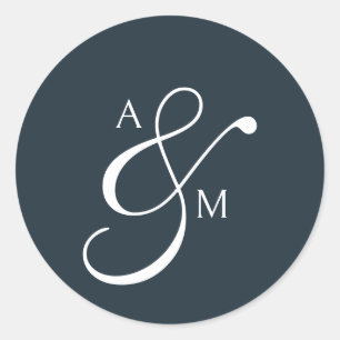 Classic Monogram Script Ampersand Wedding Cl Round Sticker