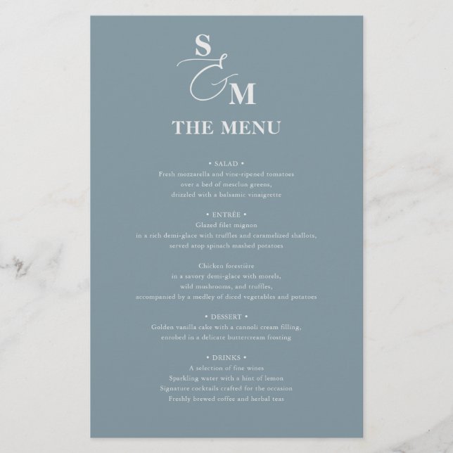 Classic Monogram Script Ampersand Wedding Menu (Front)
