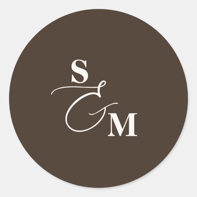 Classic Monogram Script Ampersand Wedding Round Sticker (Front)