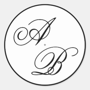 Classic Monogram Script Black & White Wedding Round Sticker