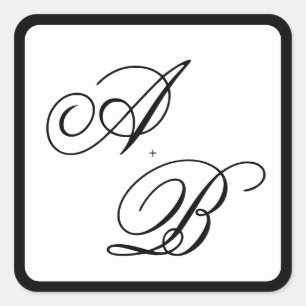 Classic Monogram Script Black & White Wedding Square Sticker
