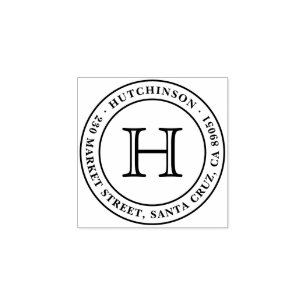 Classic Monogram Seal Round Return Address Rubber Stamp