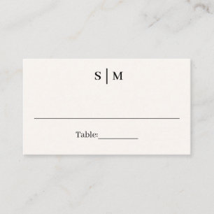 Classic Monogram Simple White Ivory Wedding Place Card