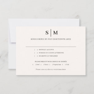 Classic Monogram Simple White Ivory Wedding RSVP Card