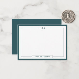 Classic Monogram Smoke Green Border Stationery Card
