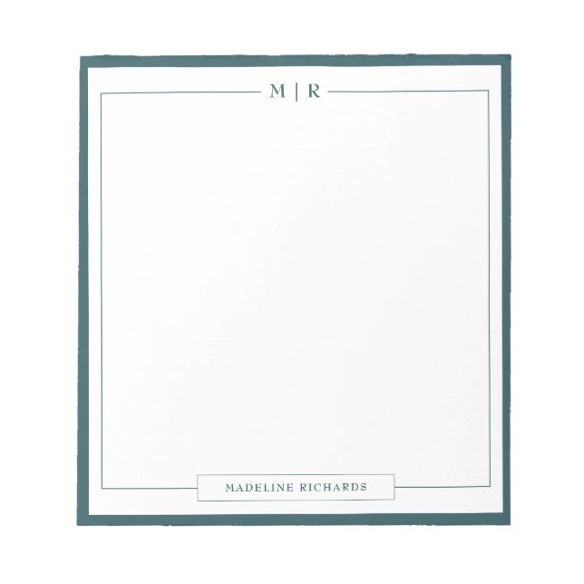 Classic Monogram Smoke Green Border Stationery Notepad (Front)