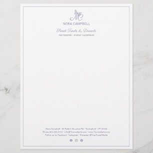 Classic Monogram Social Media Icons Lavender Frame Custom Letterhead
