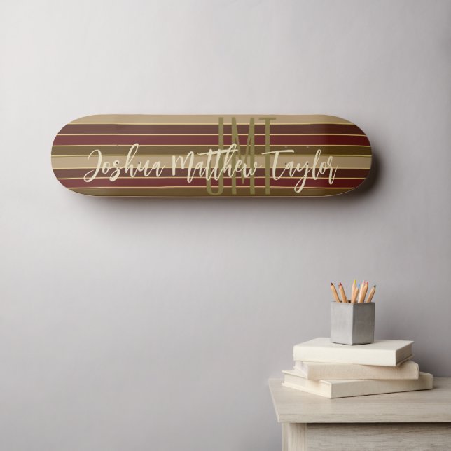 CLASSIC MONOGRAM STRIPE LINE PATTERN RED BROWN SKATEBOARD (Wall Art (Horz))