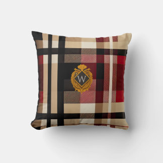 Classic Monogram Stylish Plaid Beige Red & Black Cushion