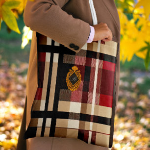 Classic Monogram Stylish Plaid Beige Red & Black  Tote Bag