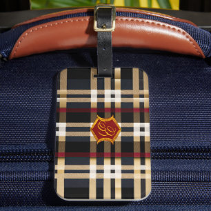 Classic Monogram Stylish Plaid Black Red & Beige Luggage Tag