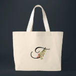 Classic monogram T red white flower mother gift  Large Tote Bag<br><div class="desc">Searching for the perfect Mother's Day gift? Look no further than the Classic Monogram Tote Bag! Just imagine the radiant smile on Mom's face as she unwraps this thoughtful present. This charming tote bag is adorned with the most delightful red and white watercolor floral designs, creating a visually appealing and...</div>