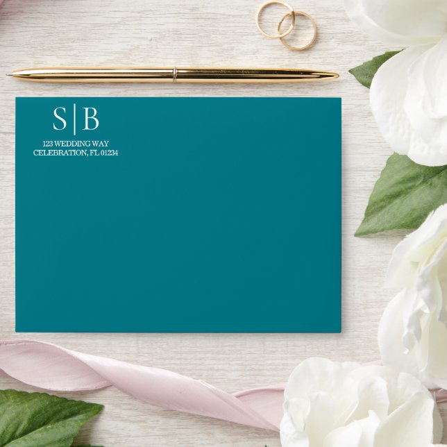 Classic Monogram Teal Wedding Envelope (Wedding)