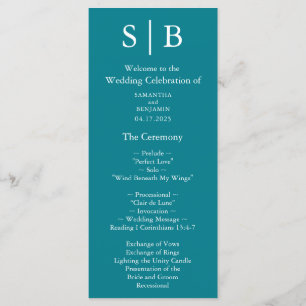 Classic Monogram Teal Wedding Programme