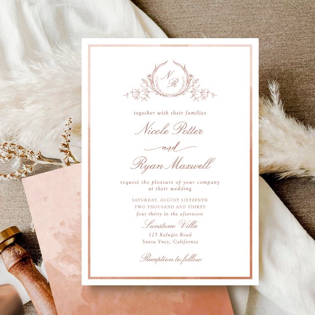 Classic Monogram Terracotta Watercolor Wedding Invitation (Creator Uploaded)