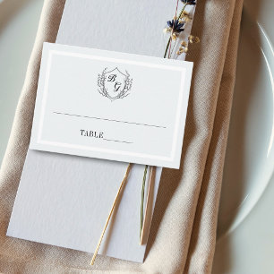 Classic monogram vintage crest light cool grey place card