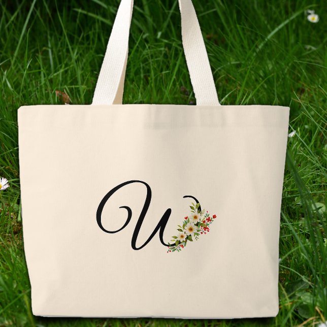 Classic monogram W red white flower mother gift  Large Tote Bag (Creator Uploaded)