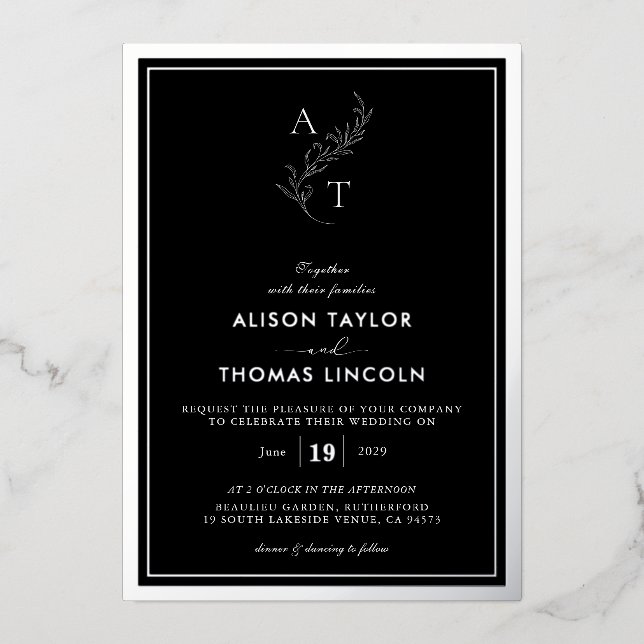 Classic Monogram Wedding Black And Silver (Front)