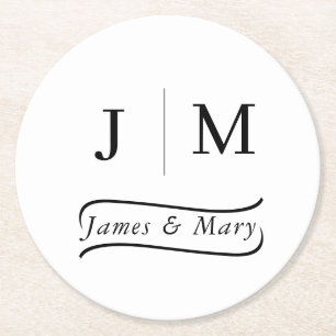 Classic Monogram Wedding Calligraphy line Round Paper Coaster