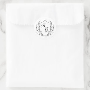 Classic monogram wedding crest black and white classic round sticker