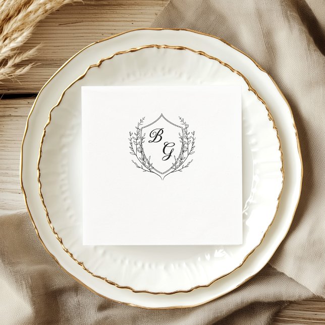 Classic monogram wedding crest black and white napkin (Creator Uploaded)