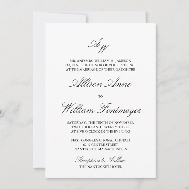 Classic Monogram Wedding Invitation (Front)