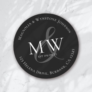 Classic Monogram Wedding Return Address Round Sticker