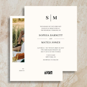 Classic Monogram White QR Code 4 Photo Wedding